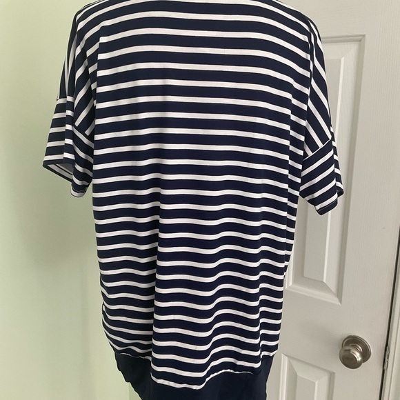 Burgundy Apparel - Navy Stripe V-Neck Short Sleeve Tunic Top - Picture 3 of 9